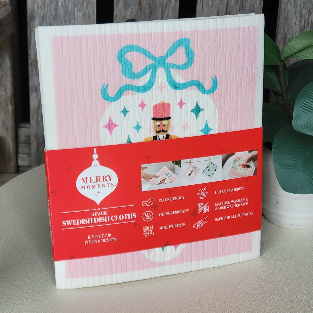 Merry Moments Pink and White Swedish Dish Cloths